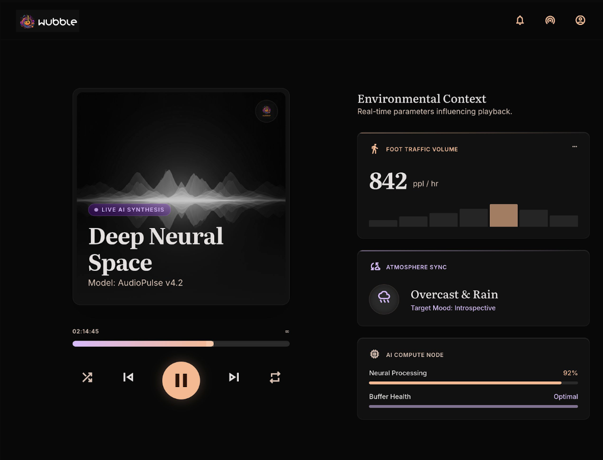 Wubble Store live audio player with environmental context controls