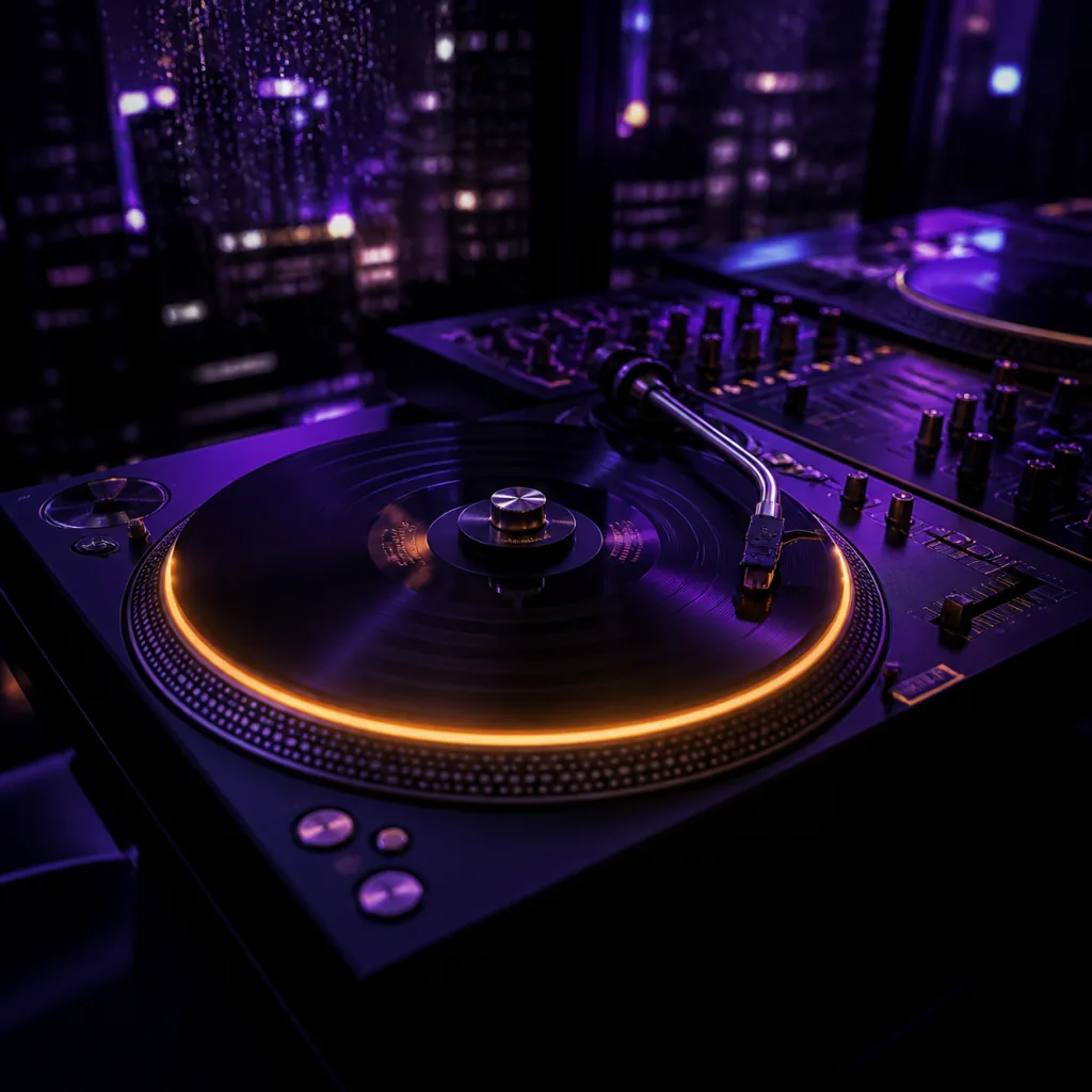Neon turntable artwork for Night-drive remix