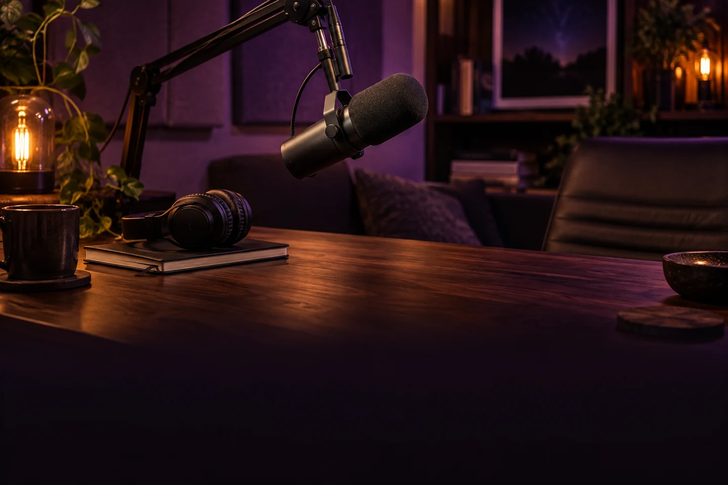 Small Hours — English edition, a warmly lit podcast studio