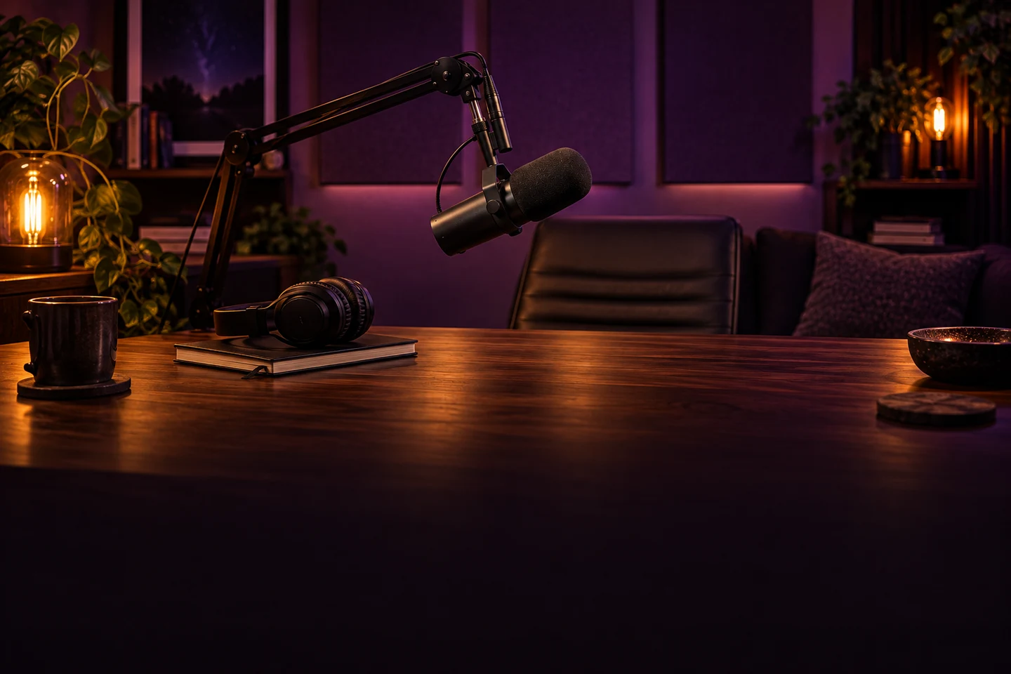 Small Hours — Japanese edition, a warmly lit podcast studio